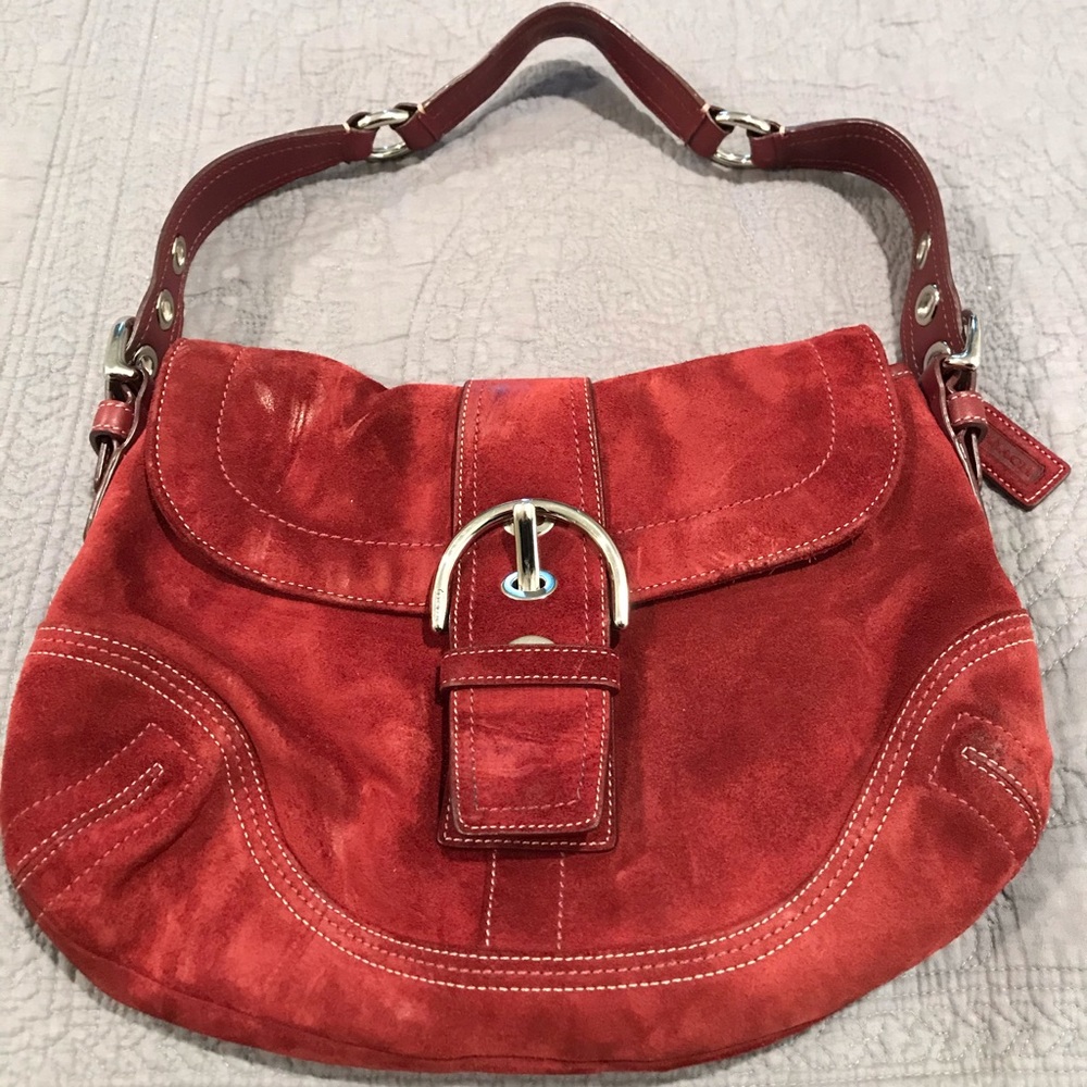 Coach suede satchel, wine color.